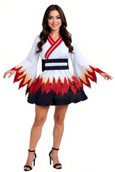 Elegant Demon Slayer Kyojuro Rengoku Women's Kimono Cosplay Costume - Coscosmos
